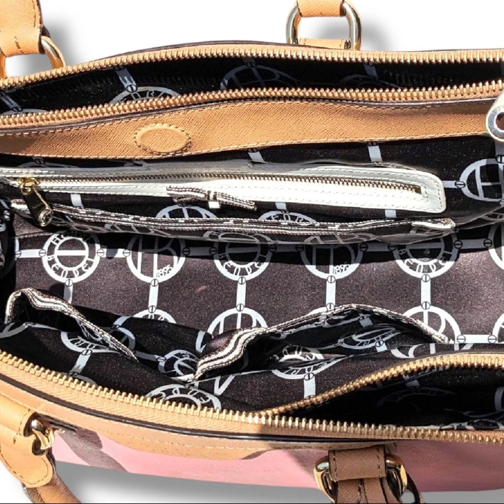 Henri Bendel West 57th Satchel Pink Canvas & Leather Tote Bag - Picture 5 of 10